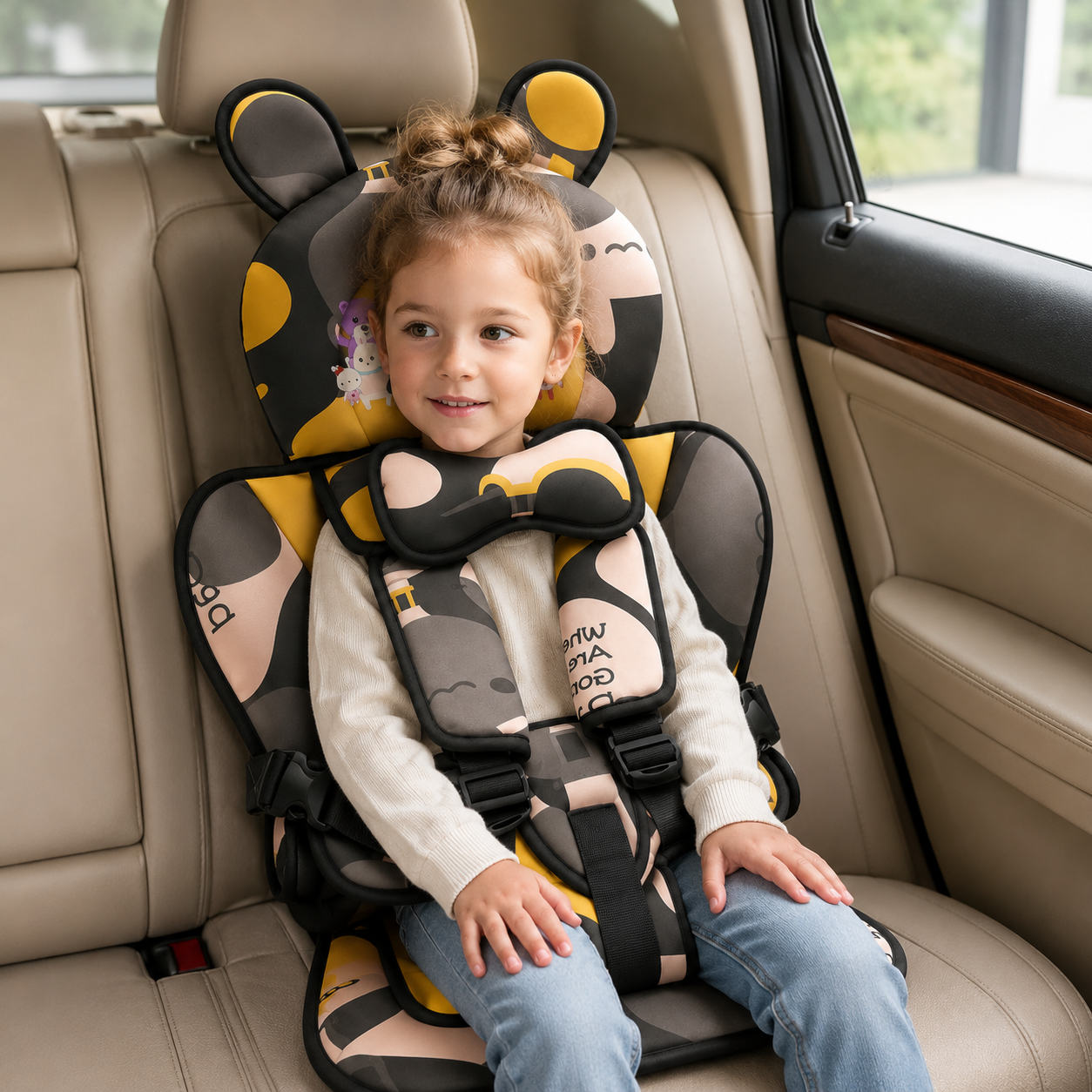 Children Car Seat Head Support Pillow with Bear Design