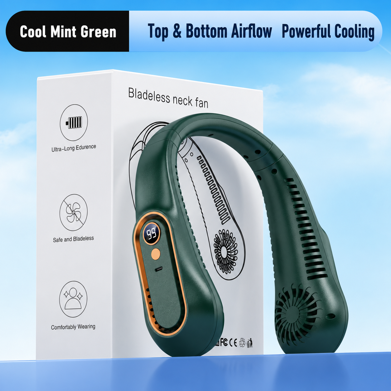 Bladeless Neck Fan Portable Rechargeable Hands Free 5 Speed Wearable Cooling