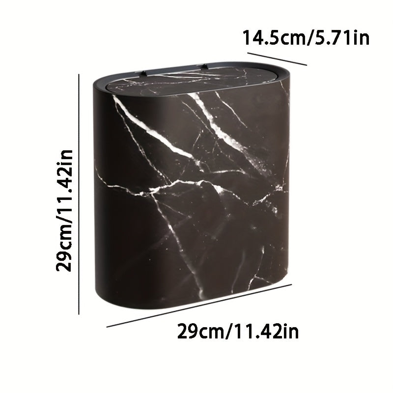 Bathroom Trash Can Lid Marble Pattern Compact Kitchen Bin - Image 4
