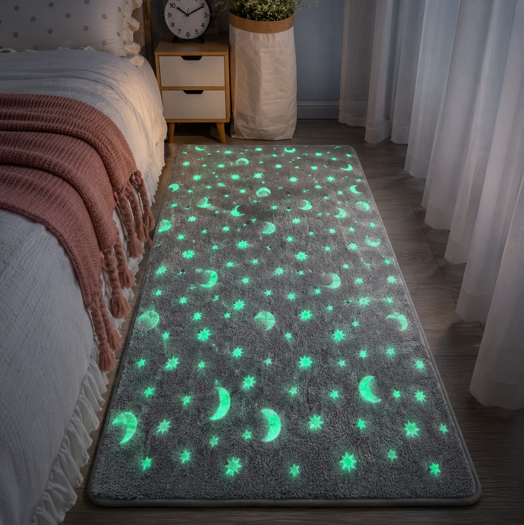 Magical Glow in the Dark Kids Rug with Moon and Star Design