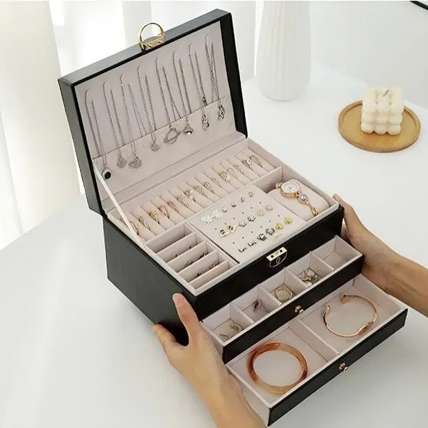 Compact Jewellery Organiser Box with Tiered Storage