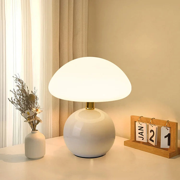 Retro Cream Bedside Lamp Mushroom Shape Table Light