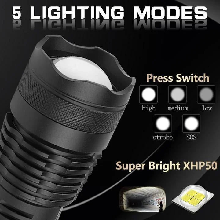 Rechargeable High Power LED Torch Ultra Bright Zoom Flashlight