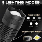High-Lumen Rechargeable LED Flashlight with Zoom Function
