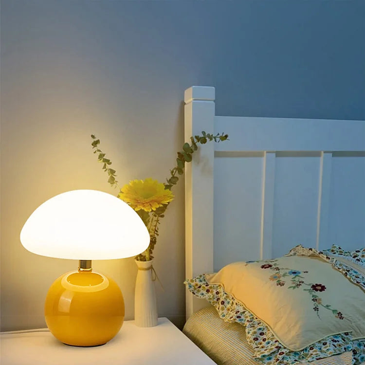 Retro Cream Bedside Lamp Mushroom Shape Table Light