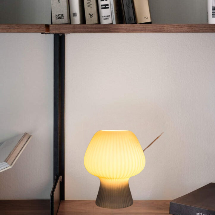 Vintage Bedside Table Lamp Ribbed Glass Mushroom Dimmable Nightstand Light - Image 2
