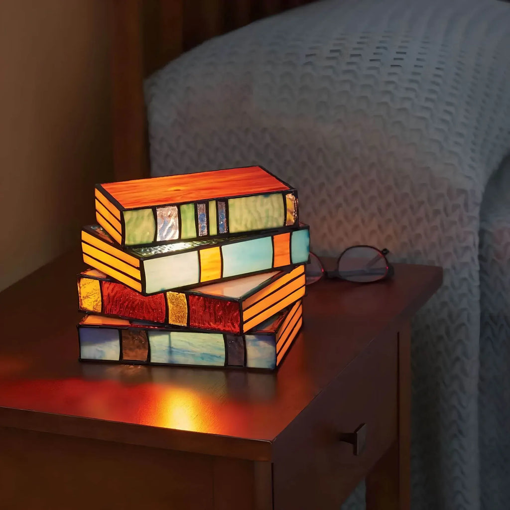 Stained Glass Table Lamp Handcrafted Book Shaped Art Lighting