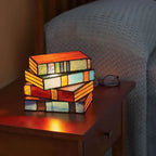 Stained Glass Table Lamp Handcrafted Book Shaped Art Lighting