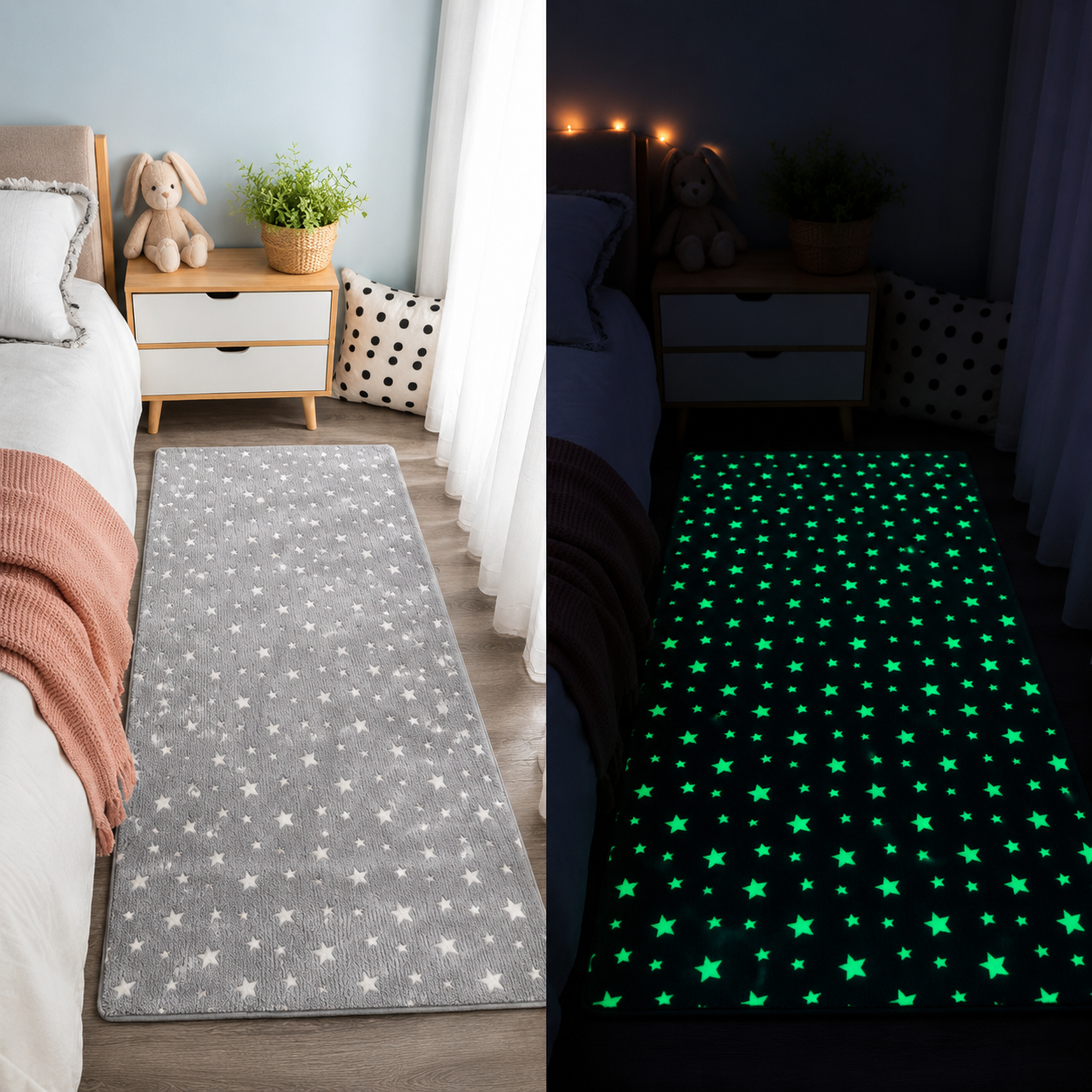 Magical Glow in the Dark Kids Rug with Moon and Star Design