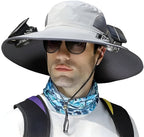 Men Sun Hat Solar Powered Cooling Fans with Wide Brim Protection