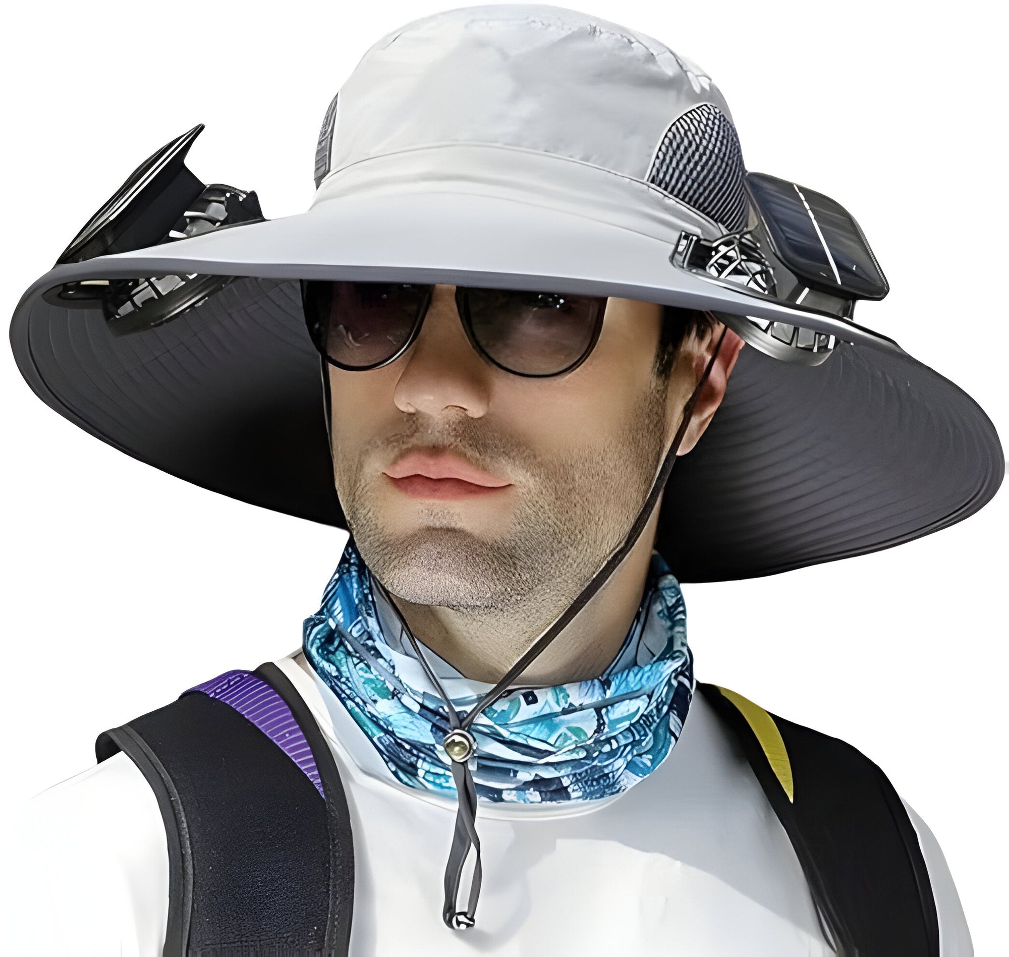 Men Sun Hat Solar Powered Cooling Fans with Wide Brim Protection