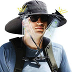 Men Sun Hat Solar Powered Cooling Fans with Wide Brim Protection