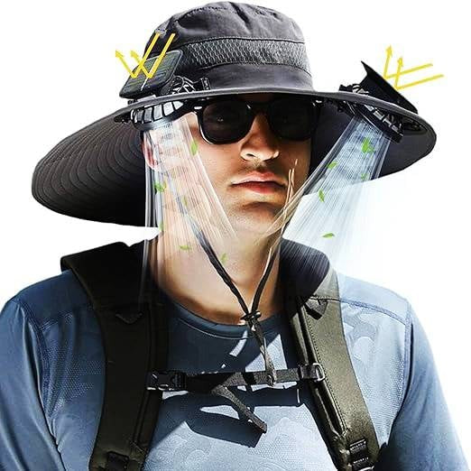 Men Sun Hat Solar Powered Cooling Fans with Wide Brim Protection
