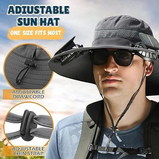 Men Sun Hat Solar Powered Cooling Fans with Wide Brim Protection