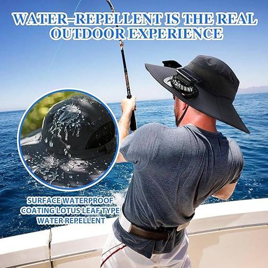 Men Sun Hat Solar Powered Cooling Fans with Wide Brim Protection