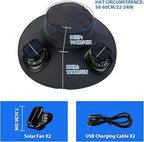 Men Sun Hat Solar Powered Cooling Fans with Wide Brim Protection