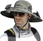 Men Sun Hat Solar Powered Cooling Fans with Wide Brim Protection