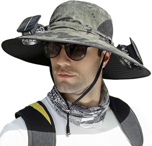 Men Sun Hat Solar Powered Cooling Fans with Wide Brim Protection