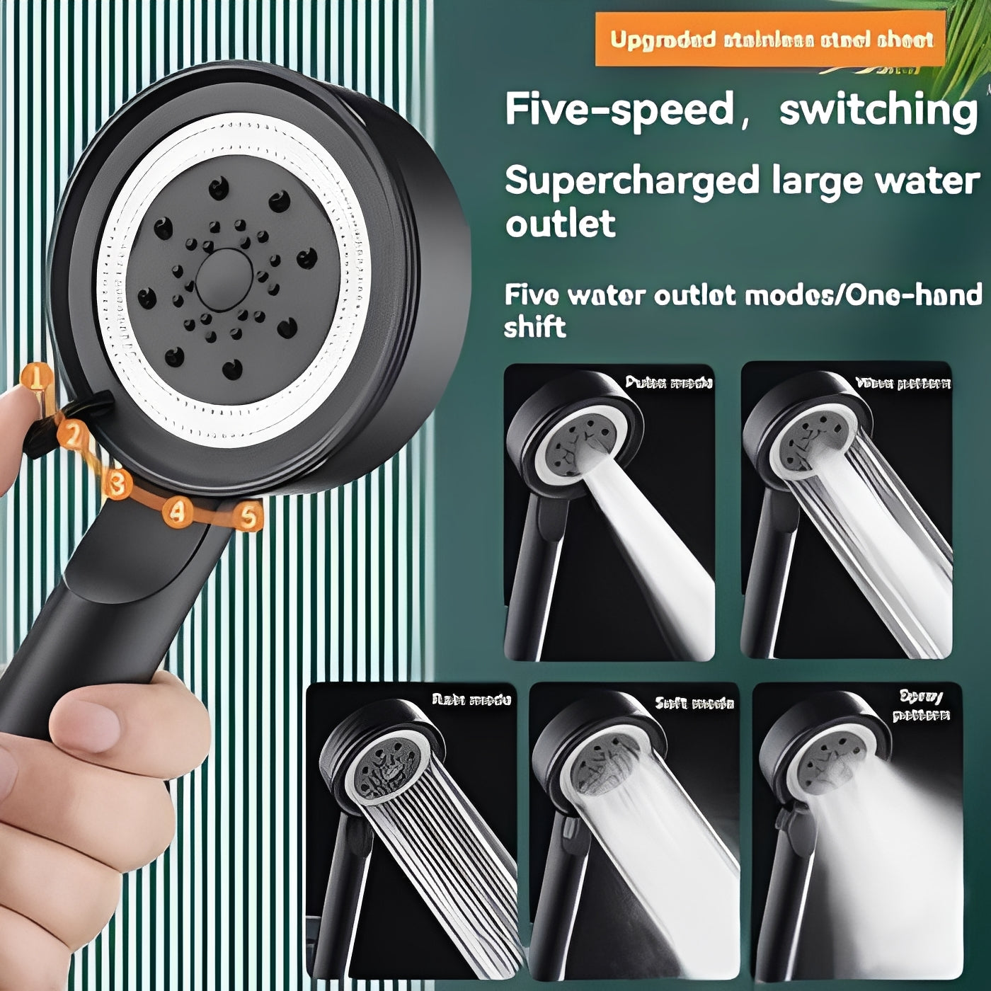 Universal High Pressure Shower Head with Hose and 5 Spray Settings - Image 4
