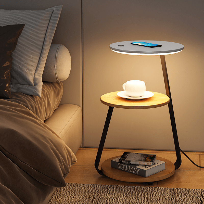 Side Table Bedside Lamp Double Tier Design with Integrated Light