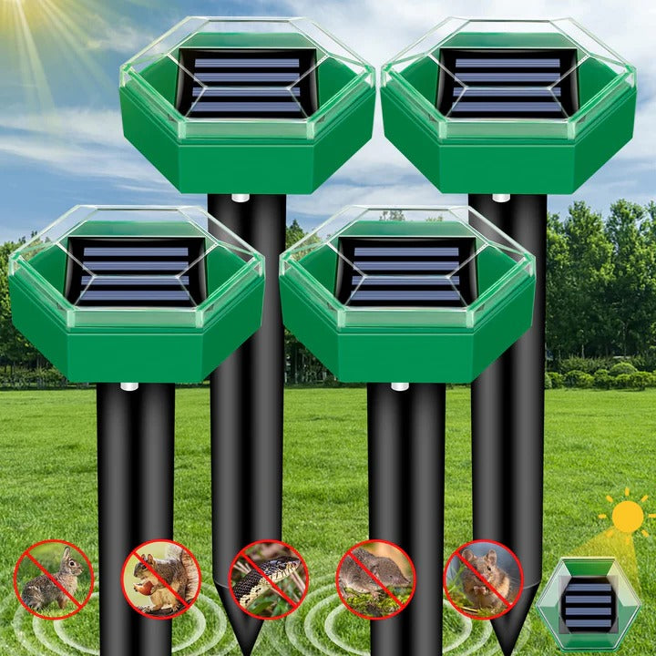 Ultrasonic Garden Pest Repeller Solar Ground Stakes for Lawns 4 Pack