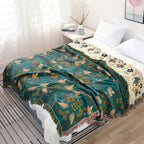 Reversible Nordic Bird & Floral Cotton Throw Blanket
