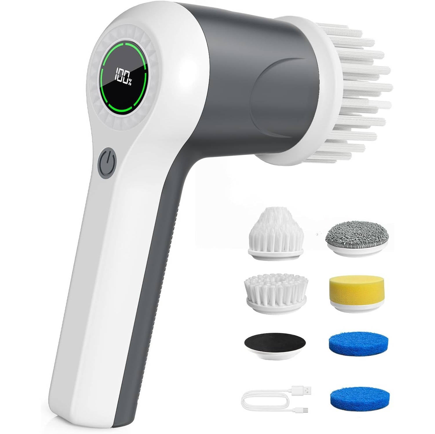 Cordless Electric Spin Scrubber with 2 Speeds & Battery Display, 6 Head Cleaning Brush for Bathroom, Sink & Window - Image 7
