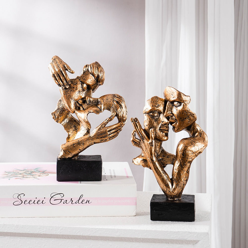 Abstract Couple Kiss Statue Contemporary Home Decor Accent