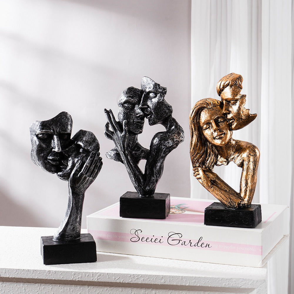 Abstract Couple Kiss Statue Contemporary Home Decor Accent