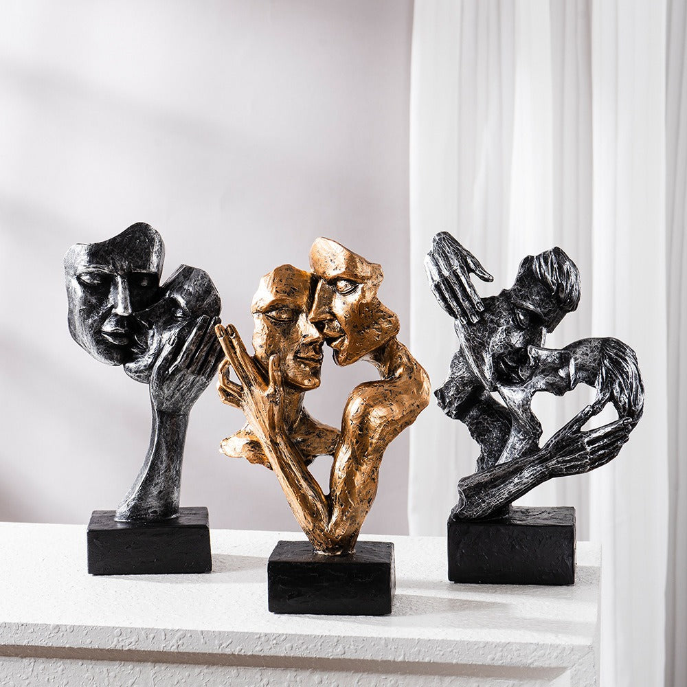 Abstract Couple Kiss Statue Contemporary Home Decor Accent