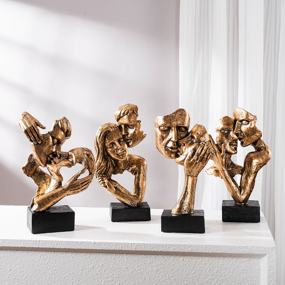 Abstract Couple Kiss Statue Contemporary Home Decor Accent