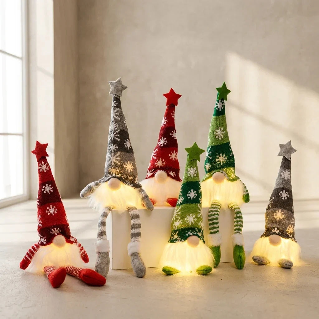 Scandinavian Plush Christmas Gnome Figurine Warm LED