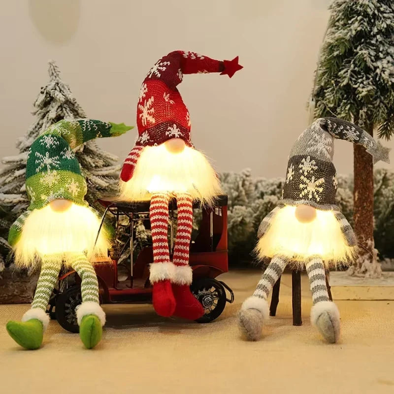 Scandinavian Plush Christmas Gnome Figurine Warm LED - Image 2