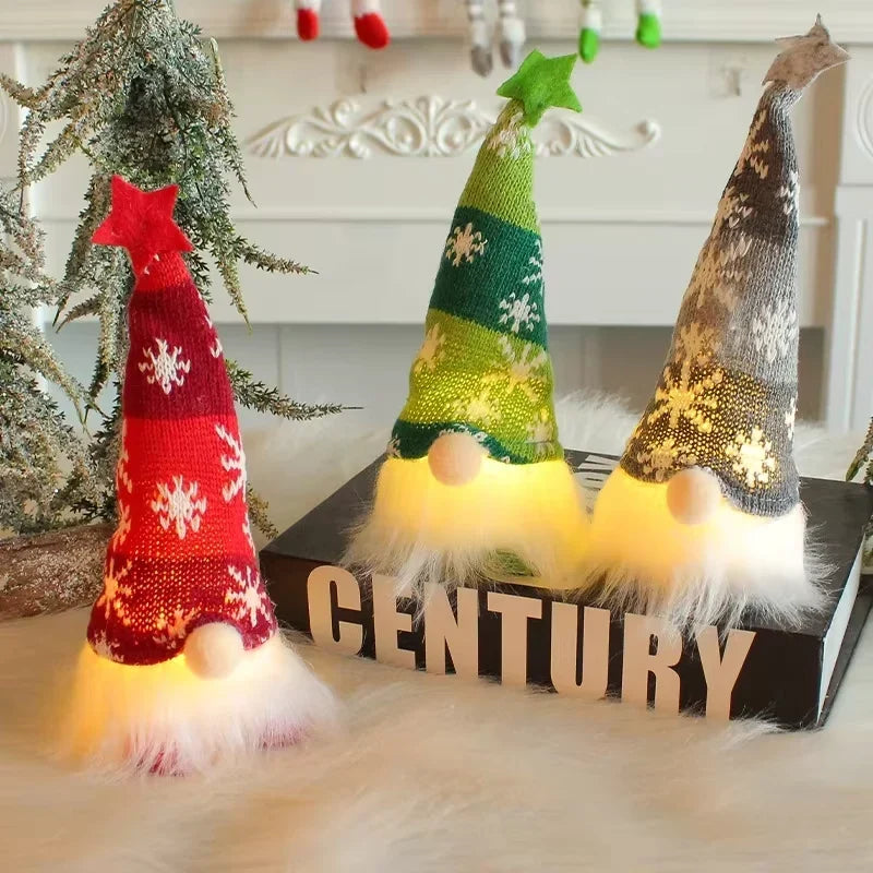 Scandinavian Plush Christmas Gnome Figurine Warm LED - Image 3