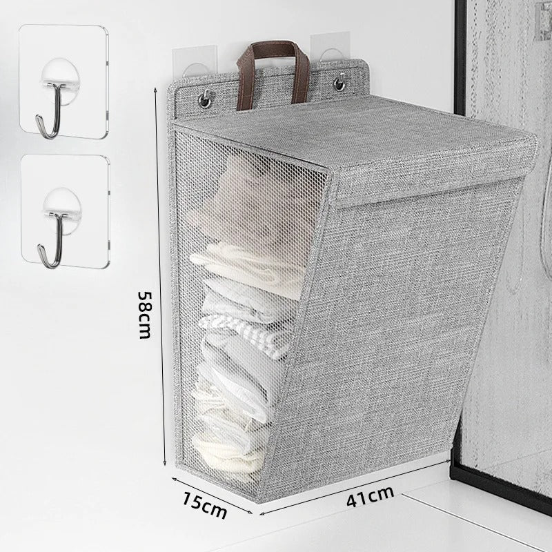 Wall Mounted Laundry Basket Foldable Adhesive Clothes Hamper - Image 8