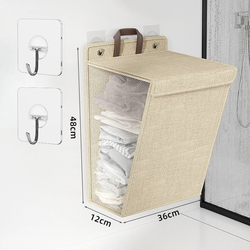 Wall Mounted Laundry Basket Foldable Adhesive Clothes Hamper - Image 5