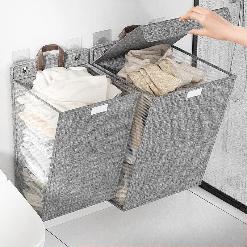 Wall Mounted Laundry Basket Foldable Adhesive Clothes Hamper
