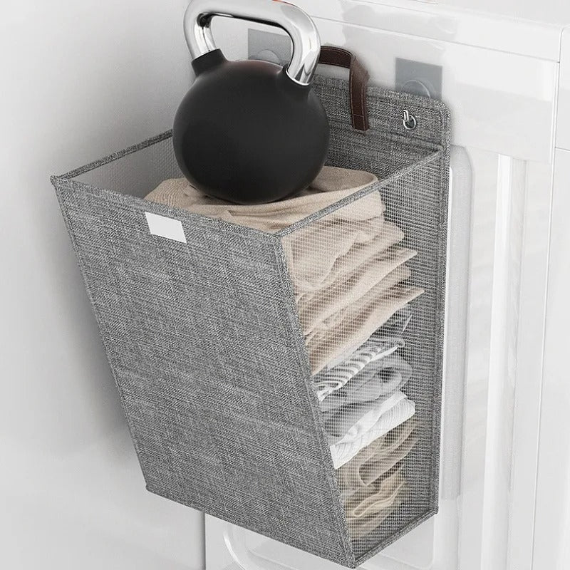 Wall Mounted Laundry Basket Foldable Adhesive Clothes Hamper - Image 2