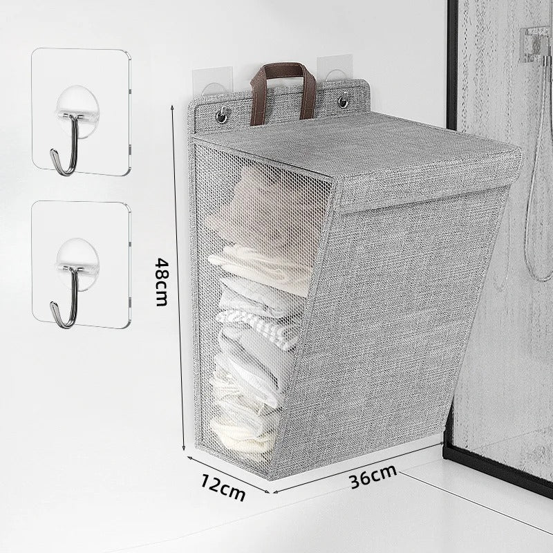 Wall Mounted Laundry Basket Foldable Adhesive Clothes Hamper - Image 7