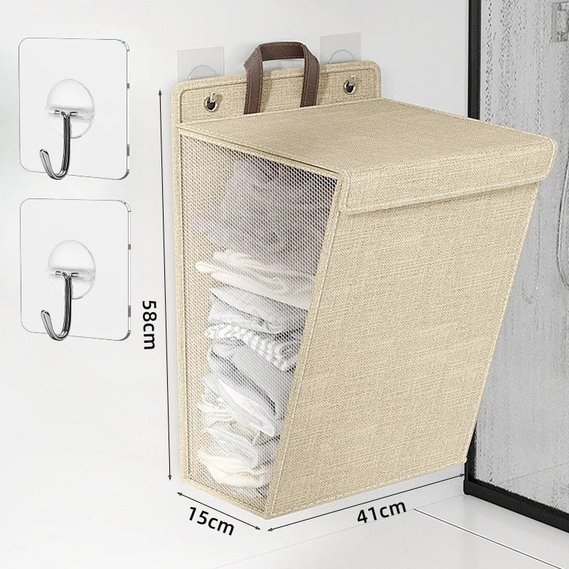 Wall Mounted Laundry Basket Foldable Adhesive Clothes Hamper - Image 6