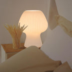 Vintage Bedside Table Lamp Ribbed Glass Mushroom Dimmable Nightstand Light - Image 5