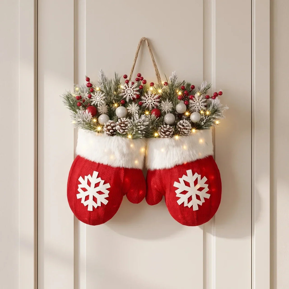 Mitten Christmas Door Hanger Warm White LED