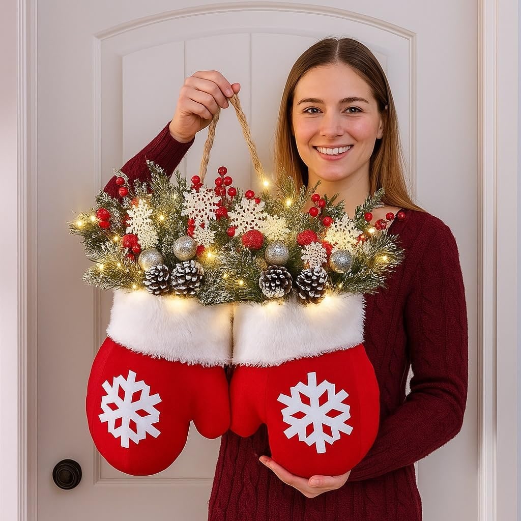 Mitten Christmas Door Hanger Warm White LED - Image 2