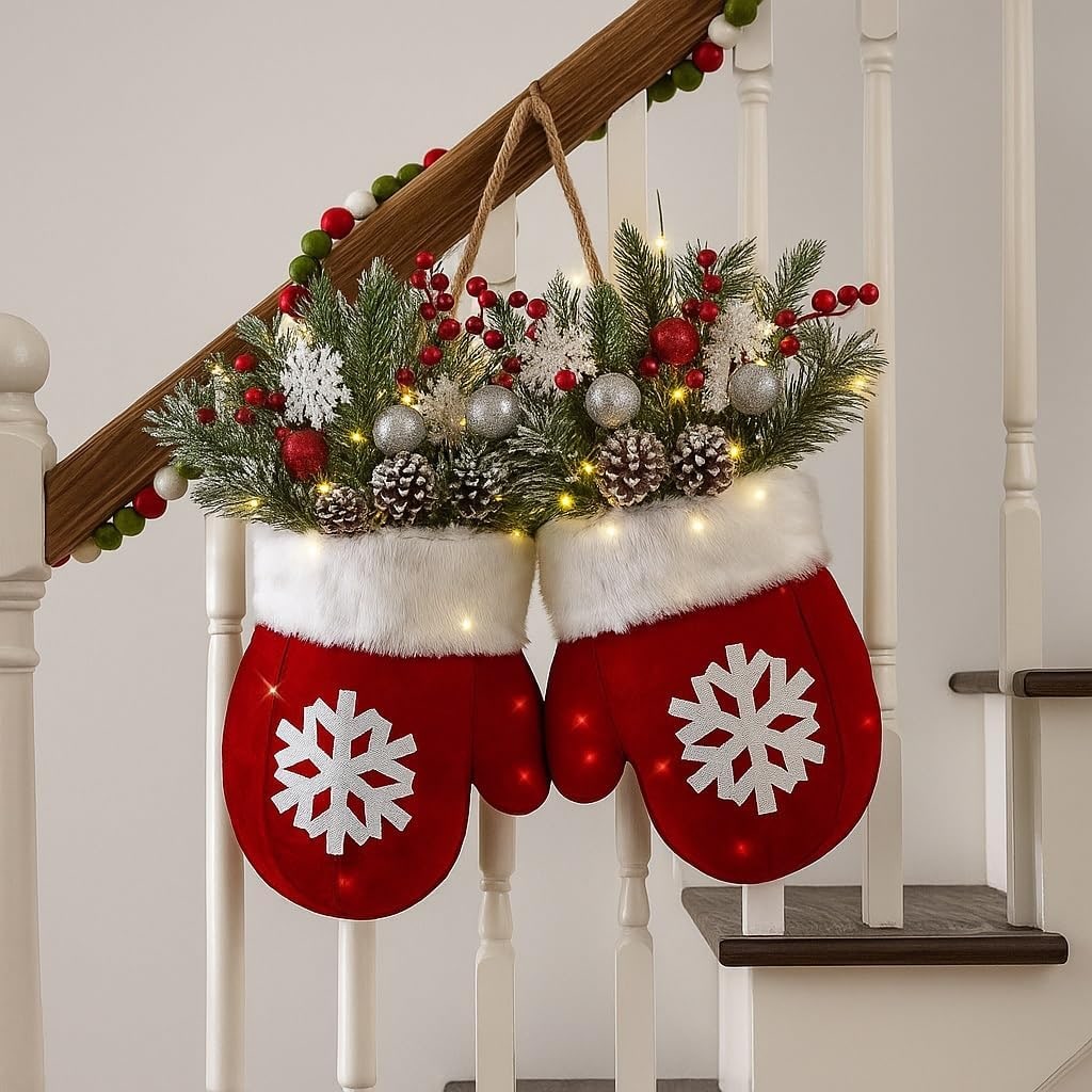 Mitten Christmas Door Hanger Warm White LED - Image 5
