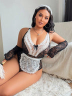 Women Plus Size Lace French Maid Lingerie Teddy - Image 4