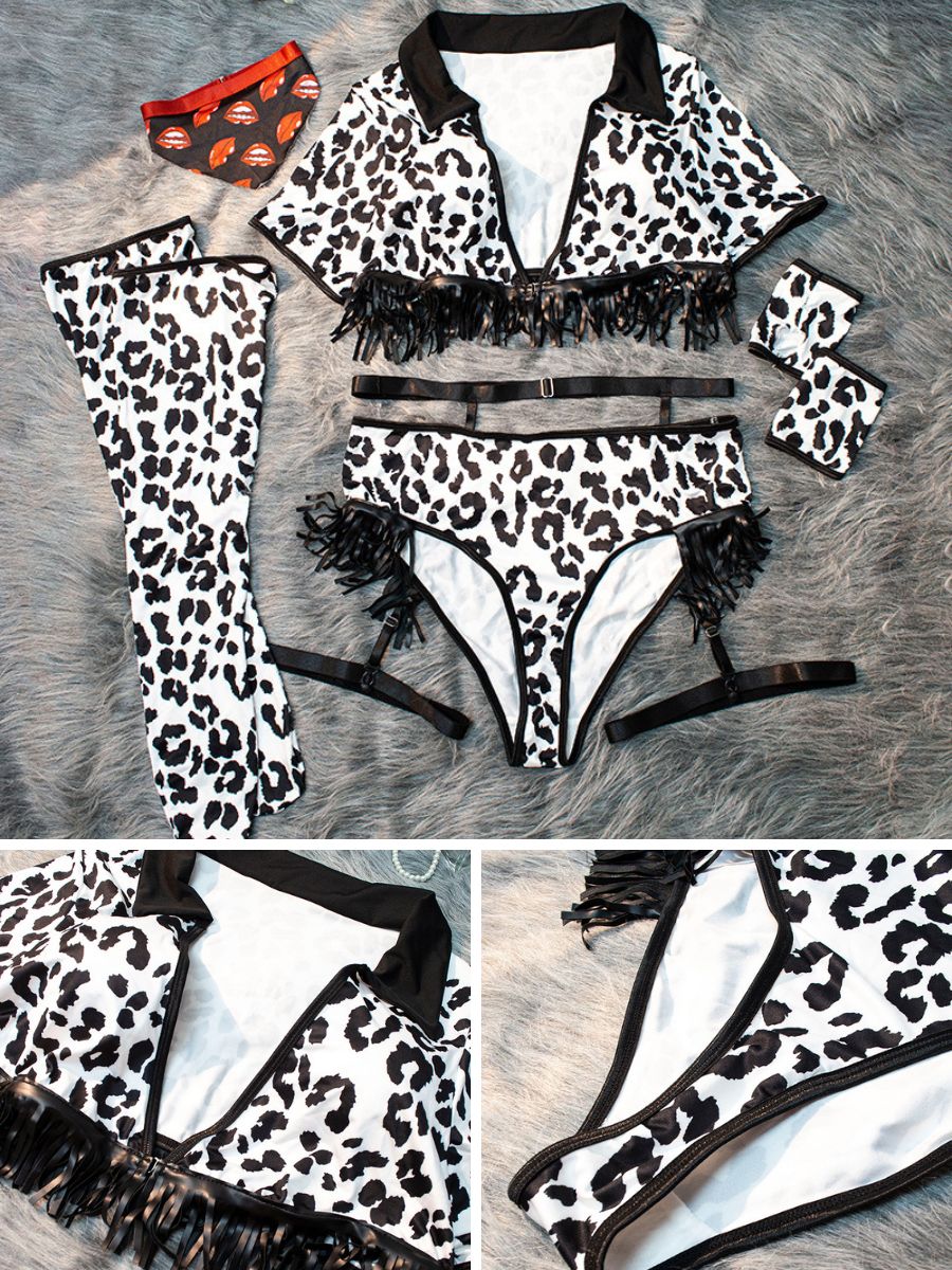 Womens Plus Size Cosplay Lingerie Set Leopard Print - Image 5