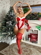 Women 3 Piece Velvet Lingerie Set Mrs Claus - Image 5