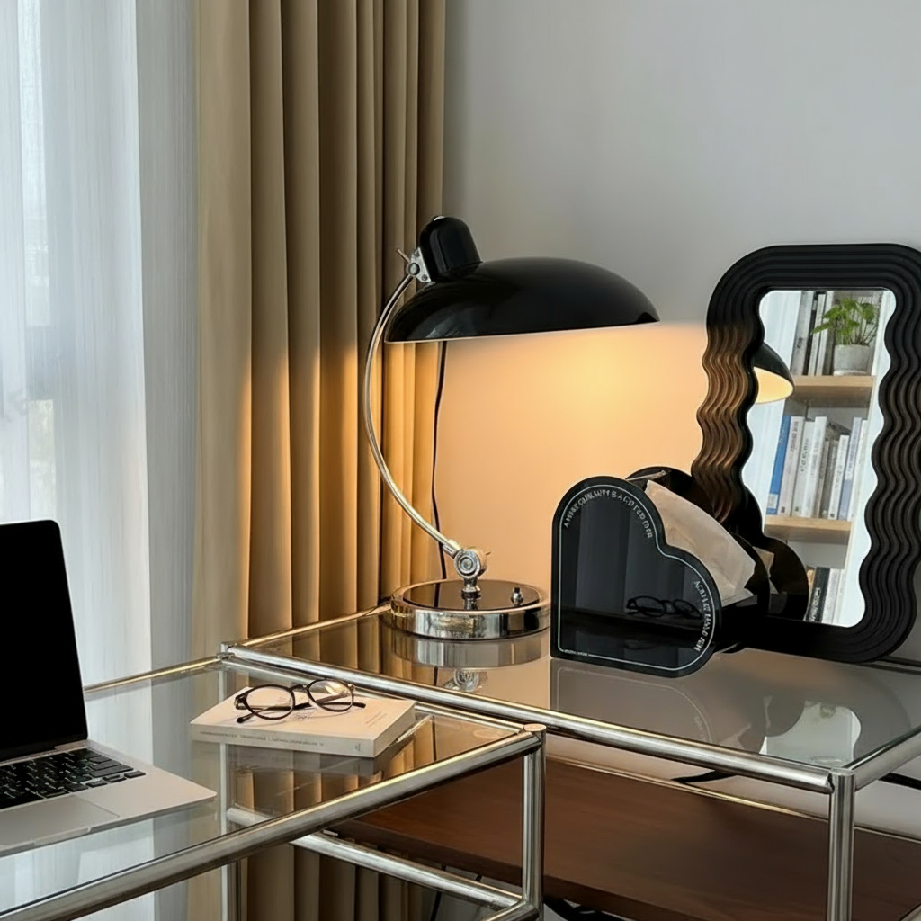 Modern Table Lamp Chrome Curved Metal Bedside Desk Lamp - Image 5