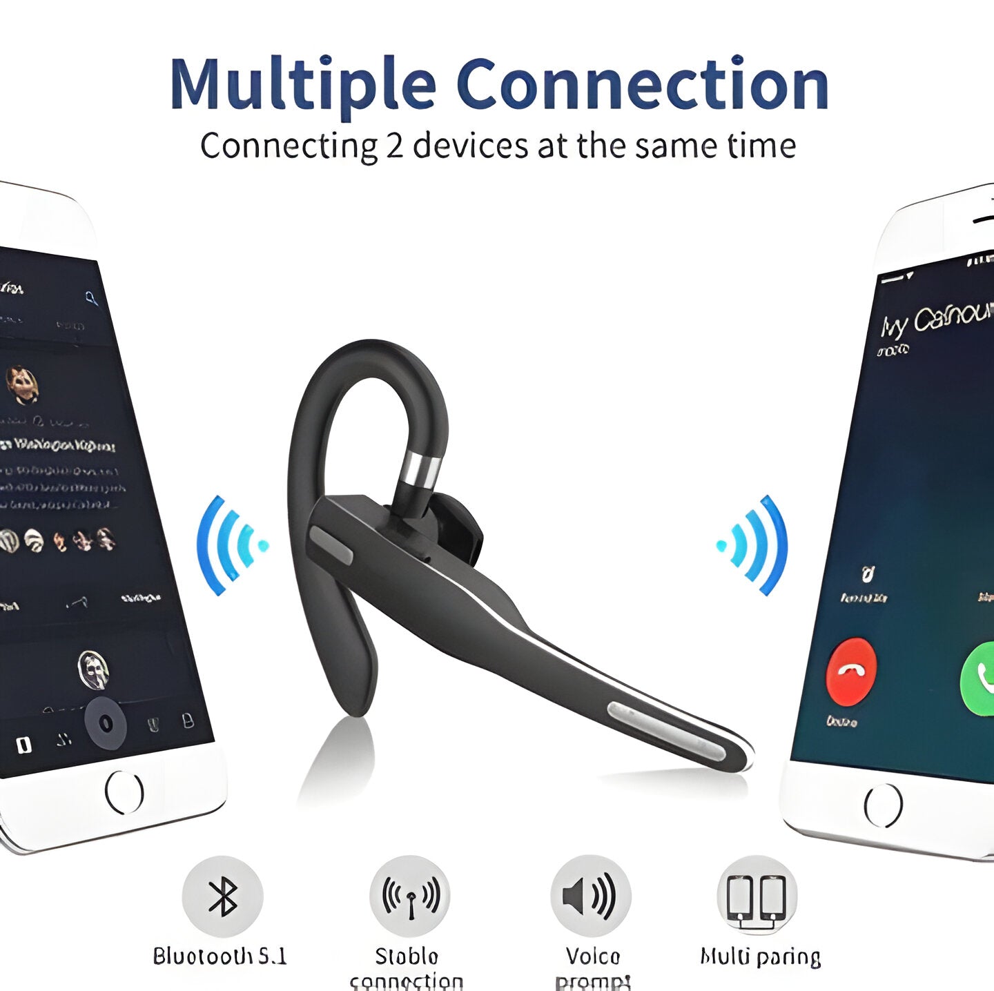 Wireless Bluetooth Headset Dual Microphone Noise Cancelling Earpiece