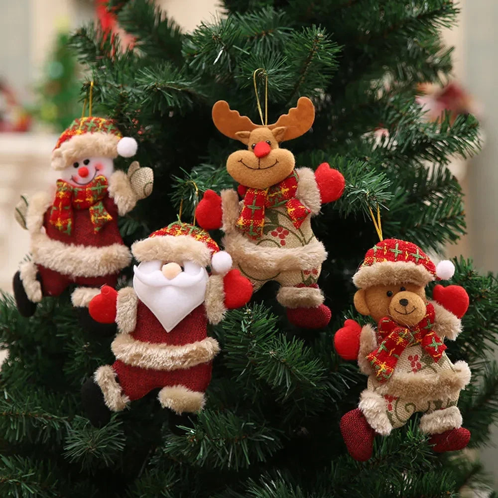 Set of 4 Plush Christmas Tree Ornaments Faux Fur Trim - Image 2